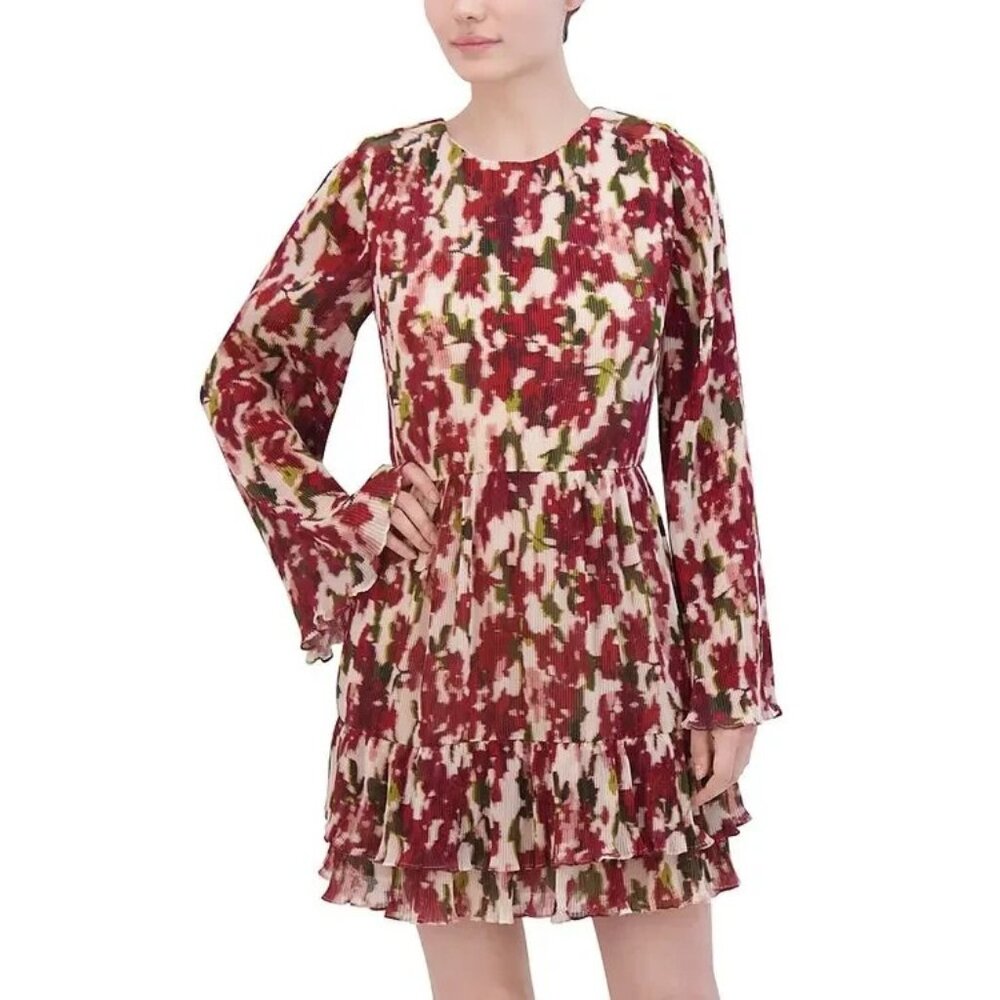 BCBG Max Azria Abstract Floral Accordion Pleated Mini Dress NWT $298, Size 2